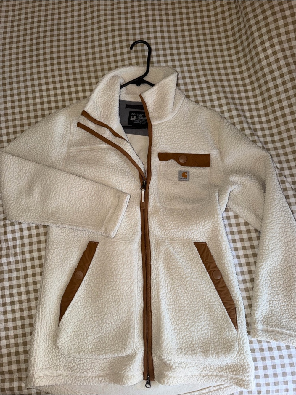 Carhartt Kids Cream Sherpa Jacket with Brown Trim